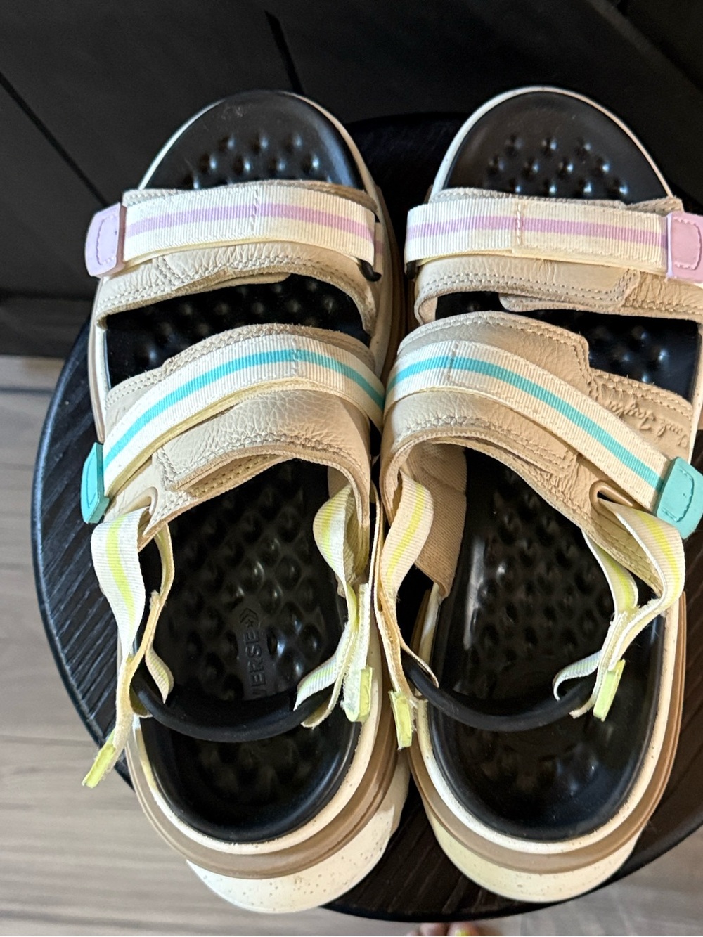 Converse Neutral Beige Sandals with Pastel Yellow, Blue, and Purple Accents - Picture 2 of 6